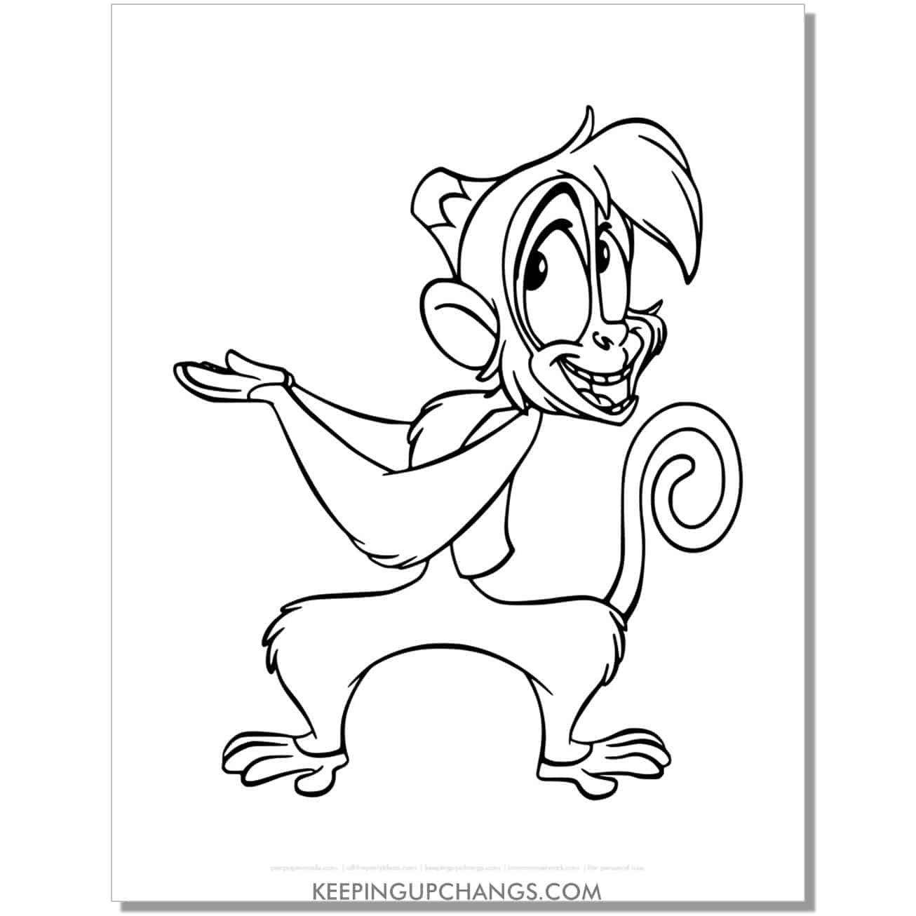 aladdin abu clapping hands coloring page, sheet.