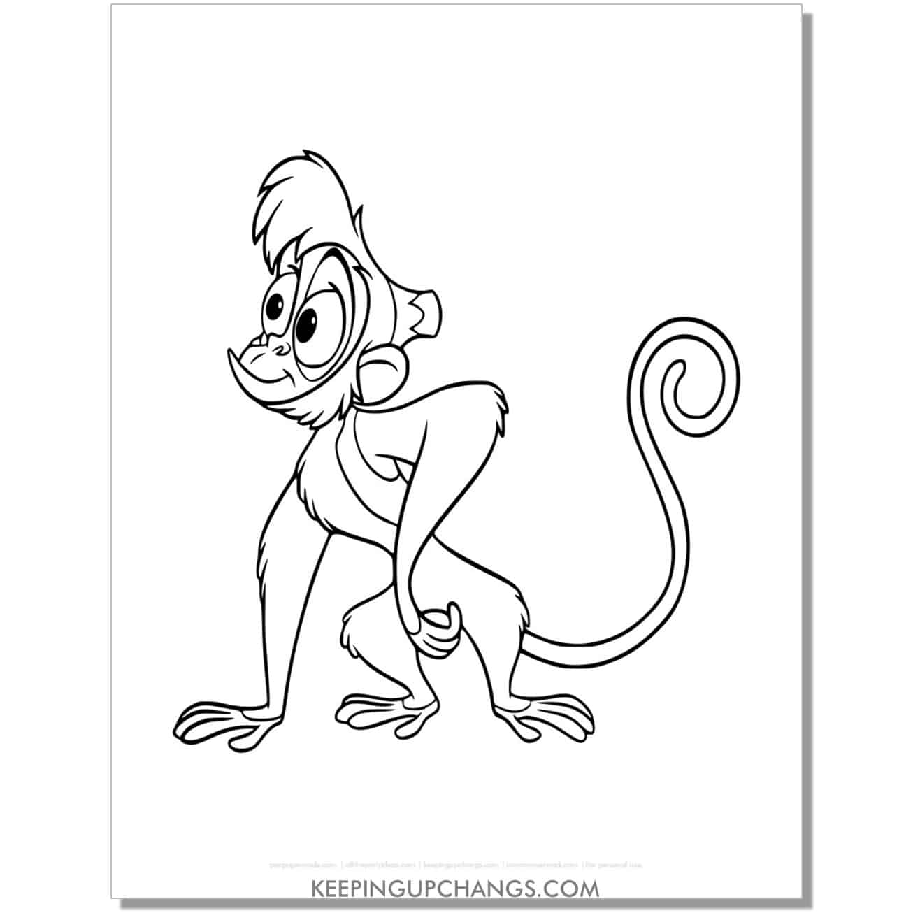 aladdin abu with alert look coloring page, sheet.