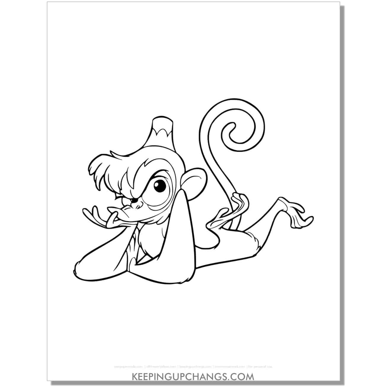 aladdin abu with upset look coloring page, sheet.