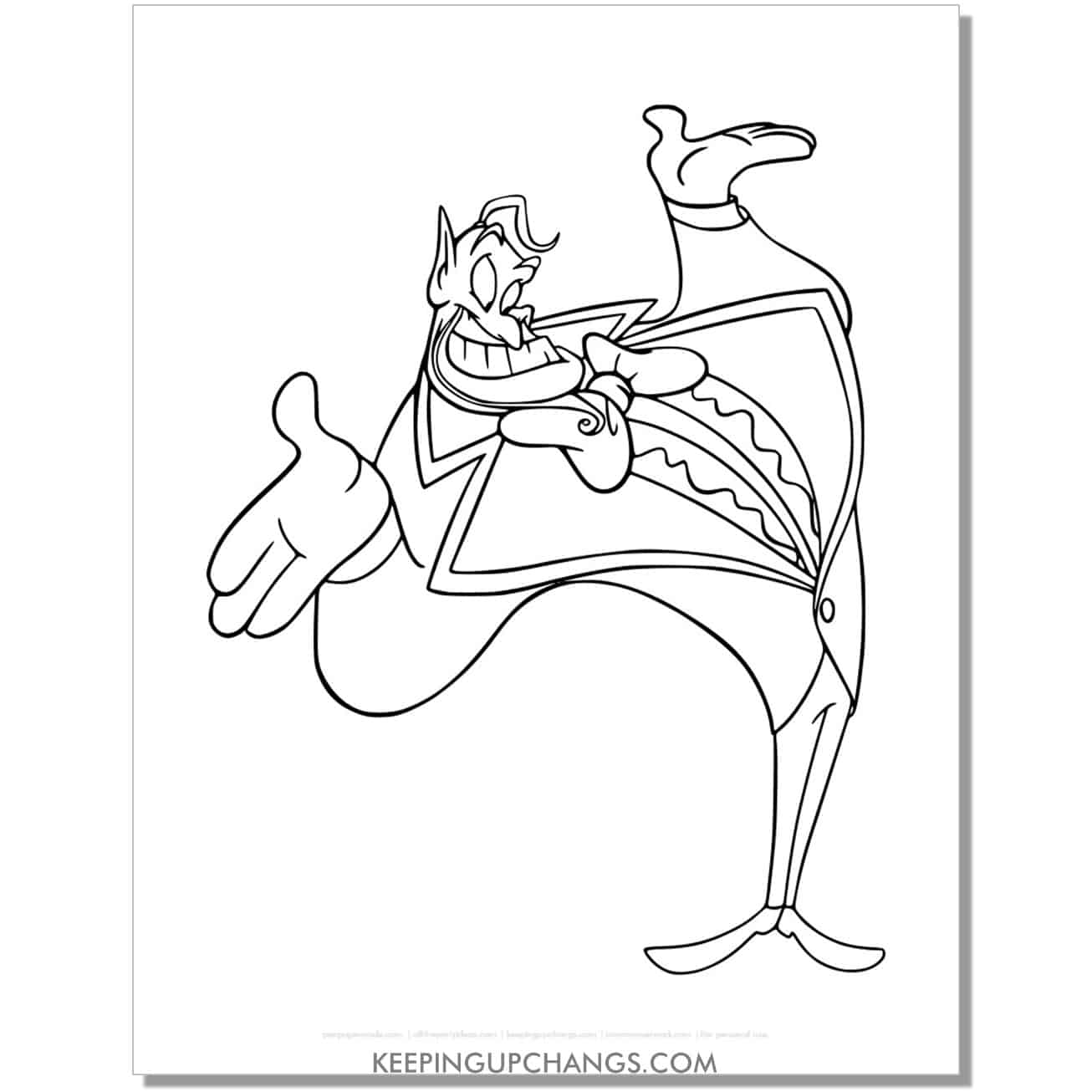 aladdin genie with legs in tux coloring page, sheet.