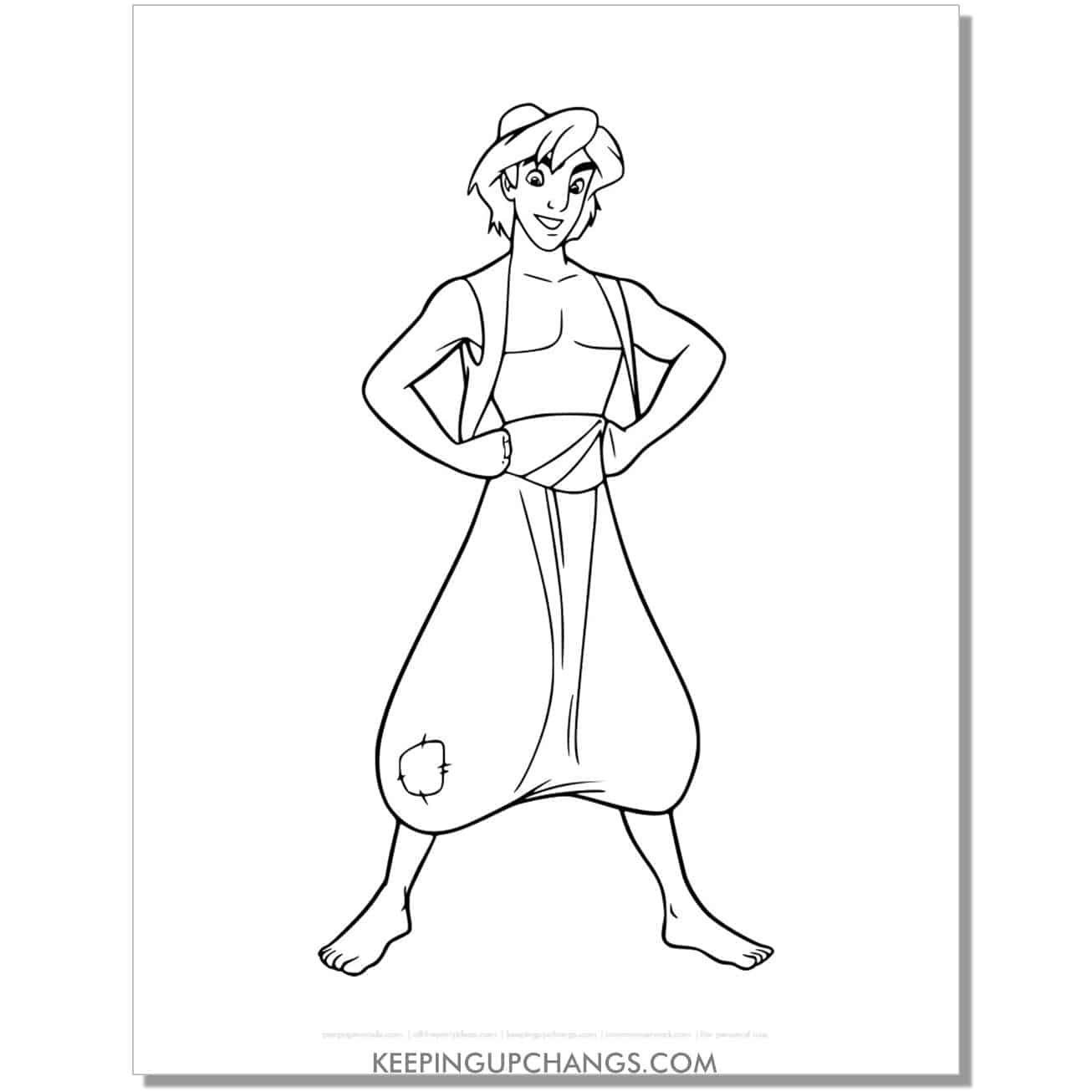 aladdin arms on hips coloring page, sheet.