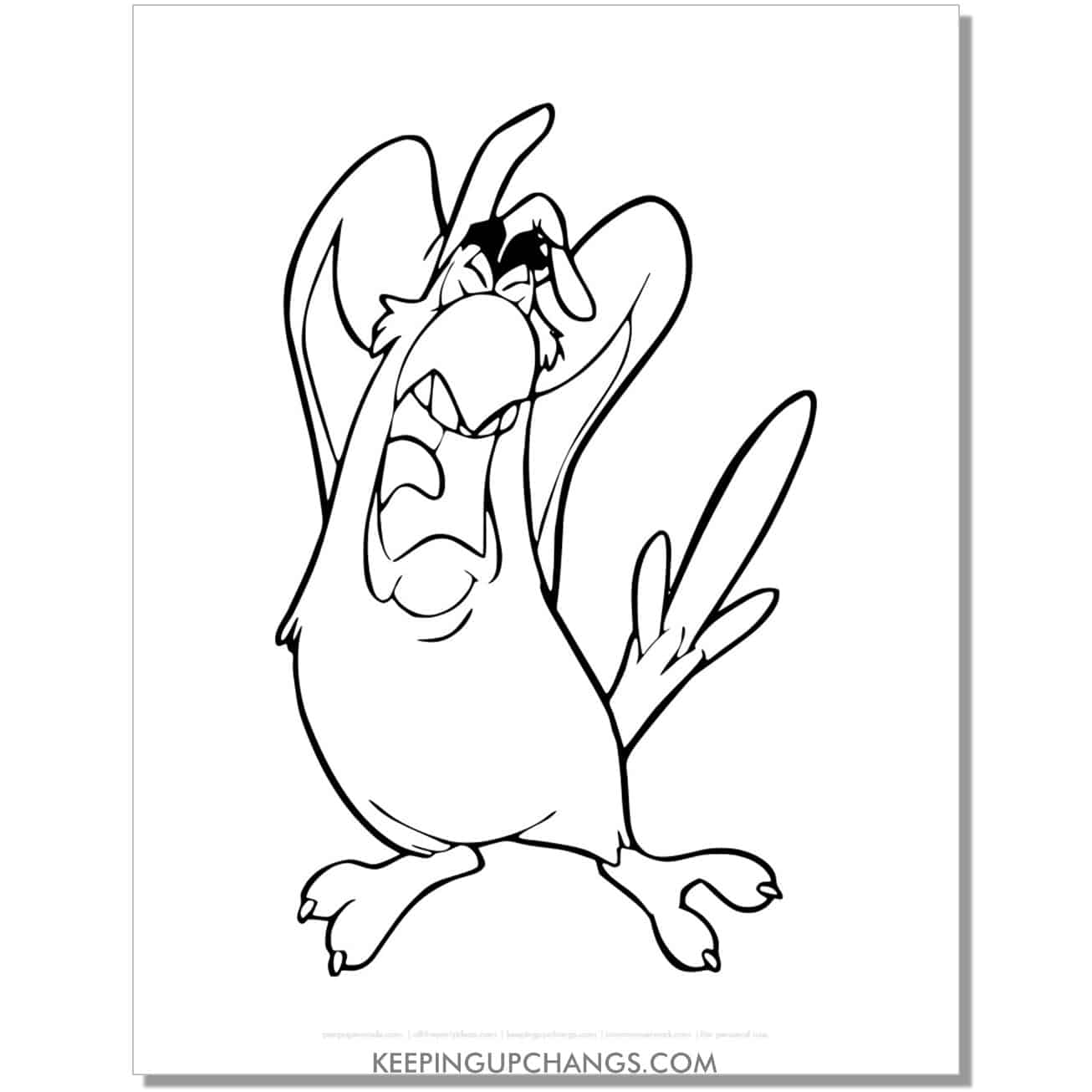 aladdin iago covering ears coloring page, sheet.