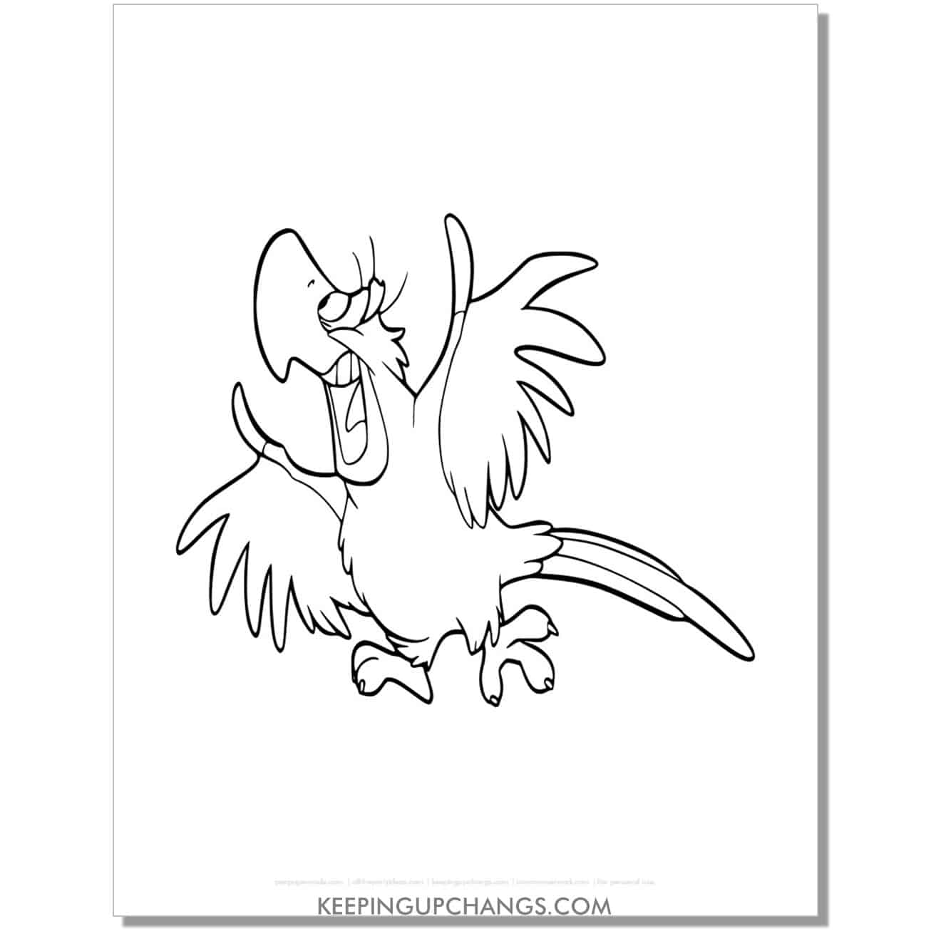 aladdin iago excited coloring page, sheet.