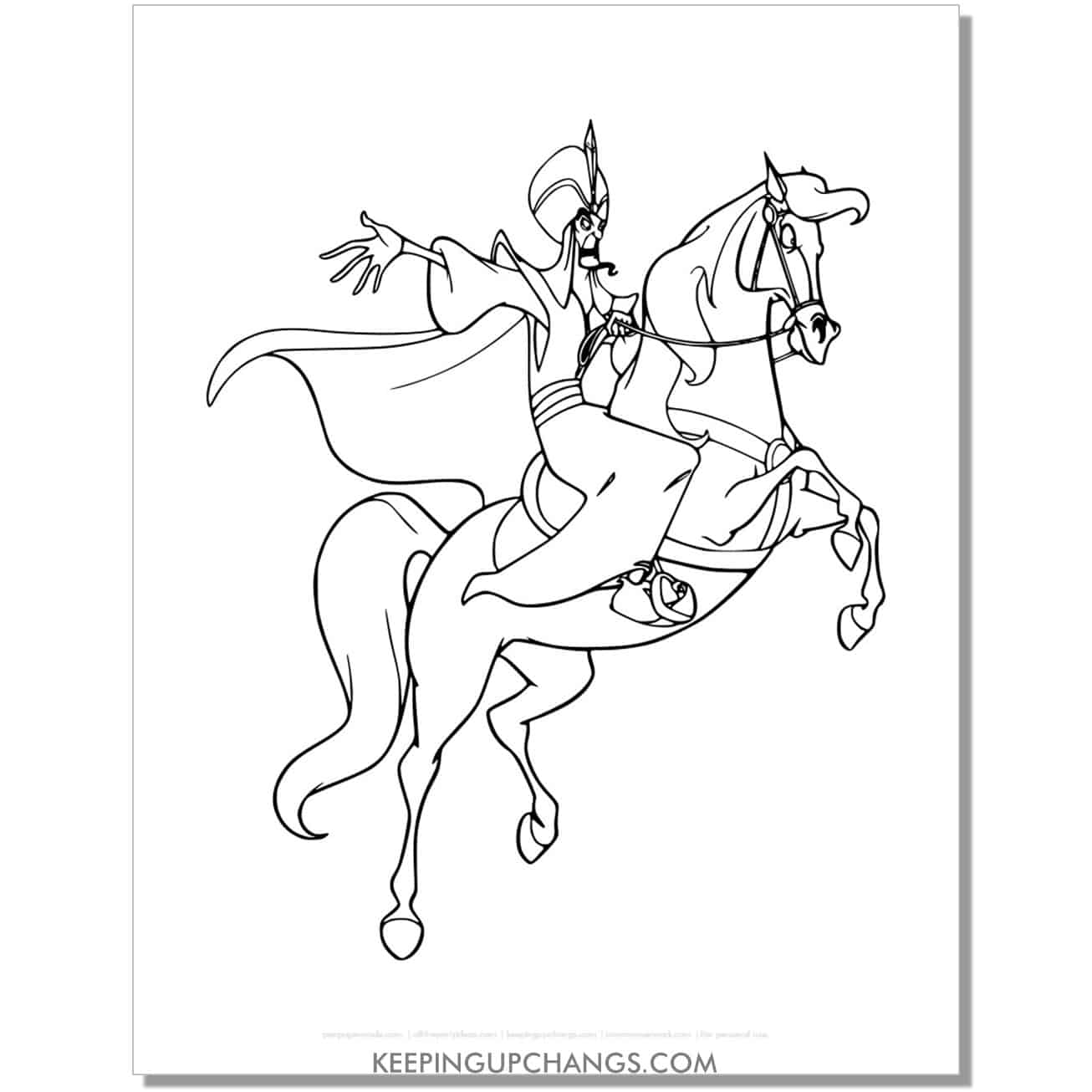 aladdin jafar on horseback coloring page, sheet.