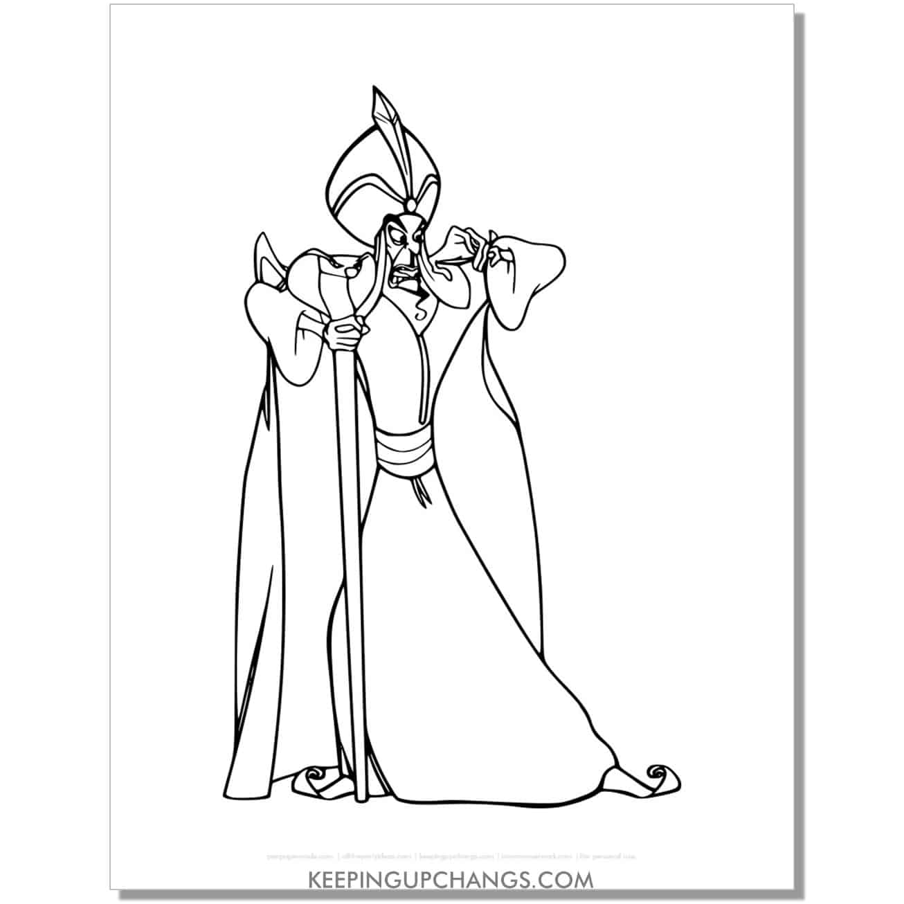 aladdin jafar with foot out coloring page, sheet.