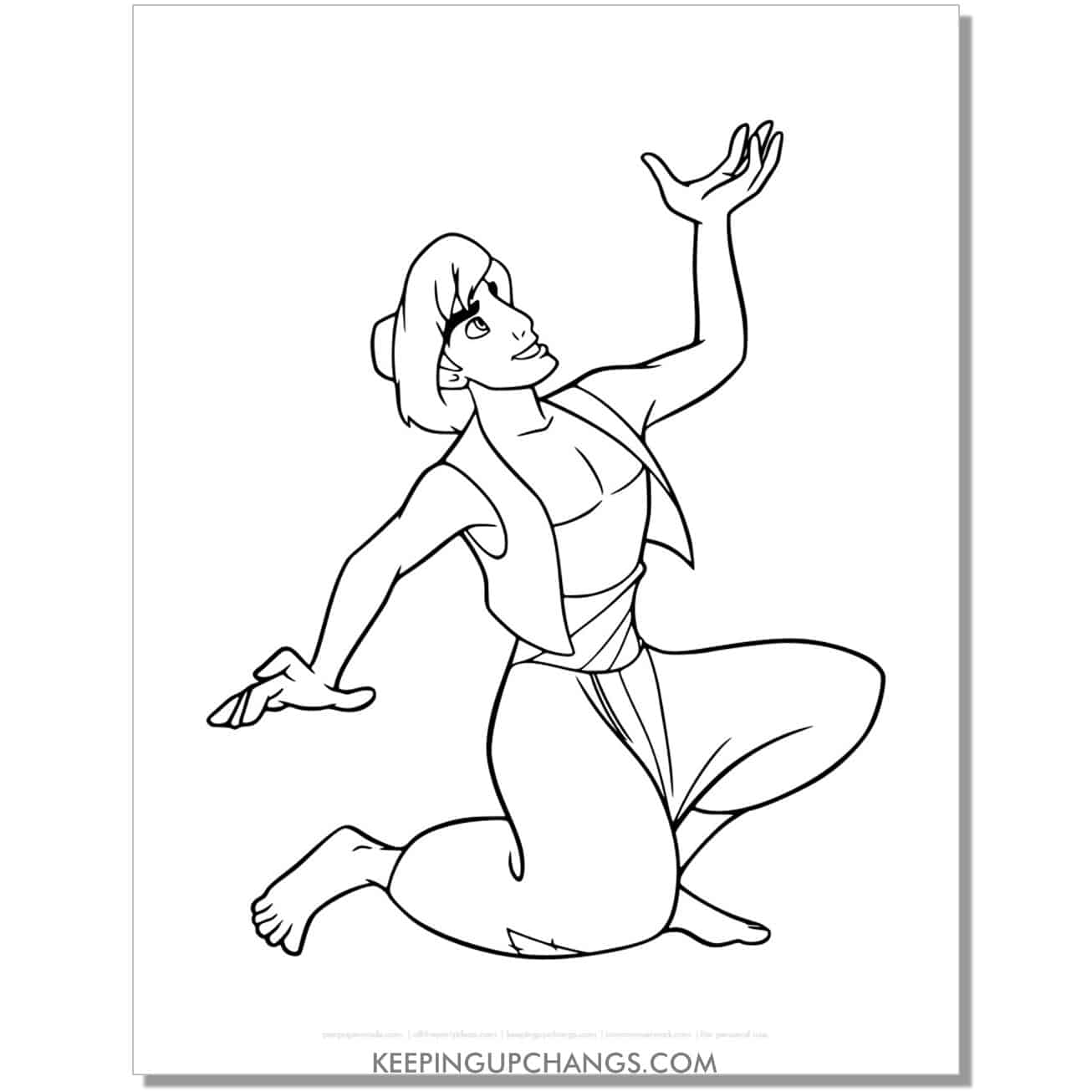 aladdin on knees coloring page, sheet.