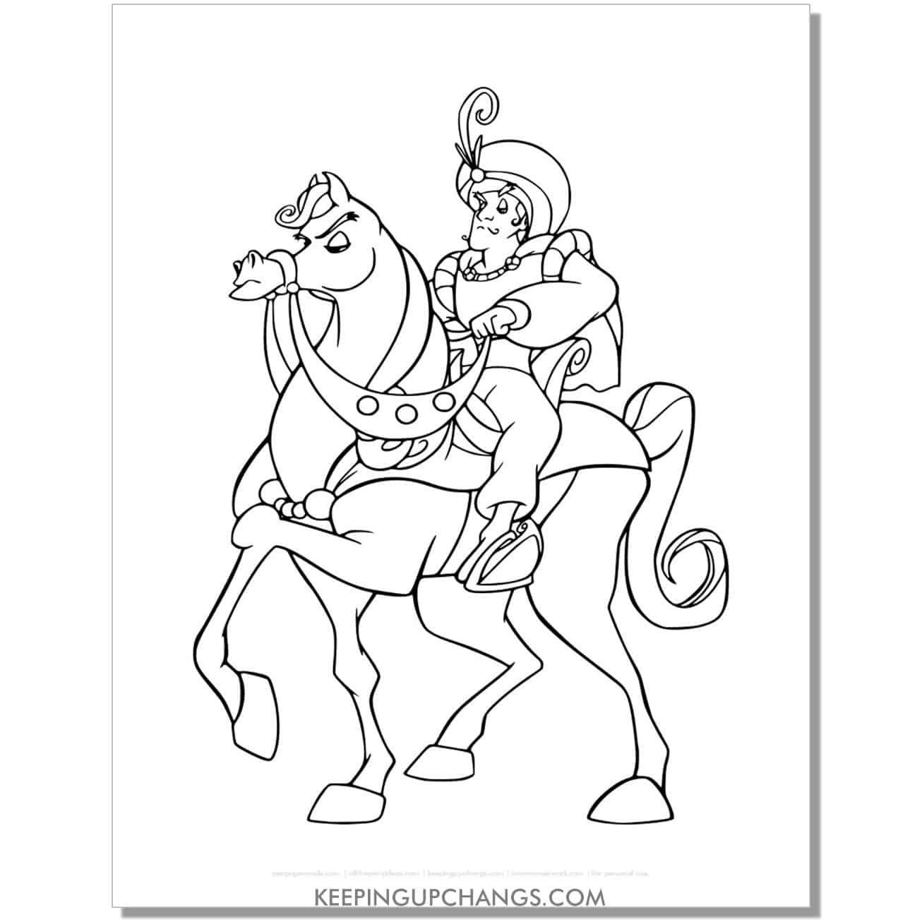 aladdin prince achmed on horse coloring page, sheet.