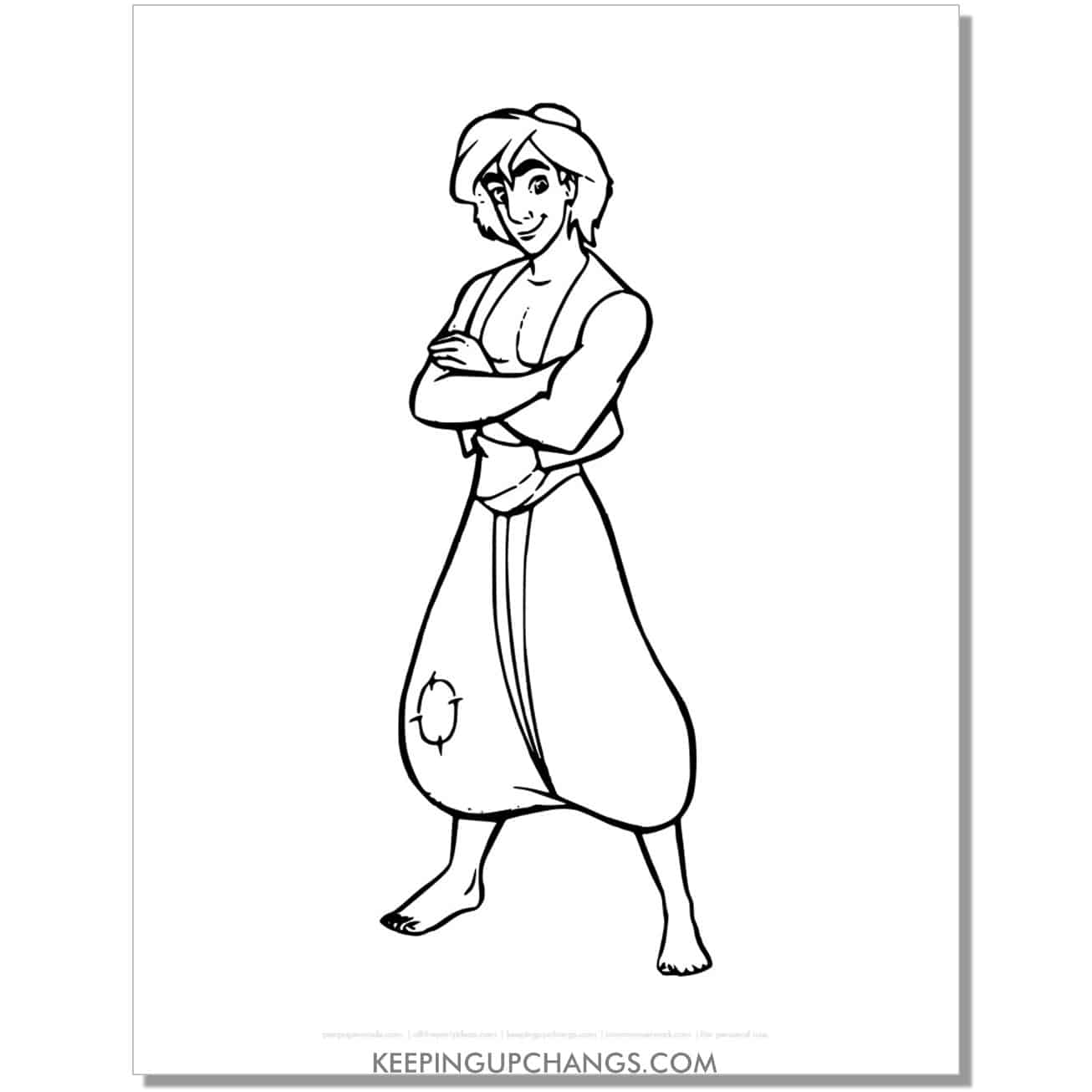 aladdin with arms crossed coloring page, sheet.