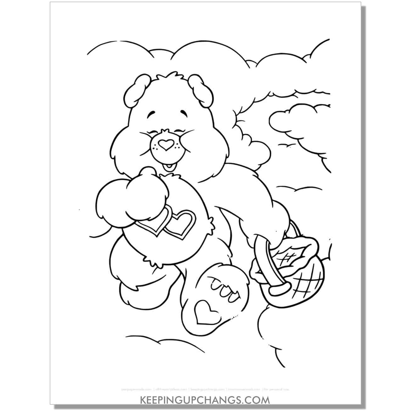 always there bear with basket care bear coloring page, sheet.