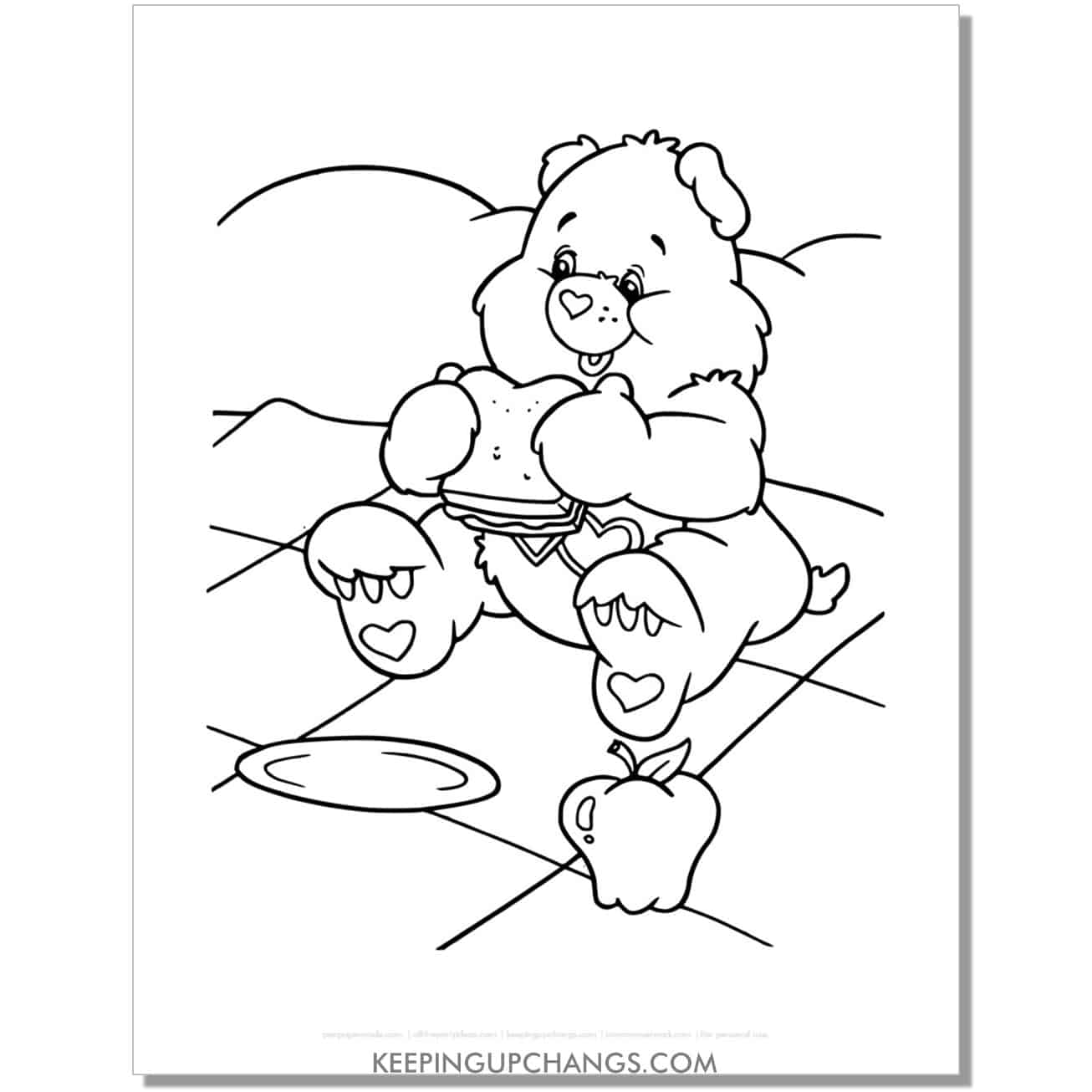 always there bear sandwich picnic care bear coloring page, sheet.