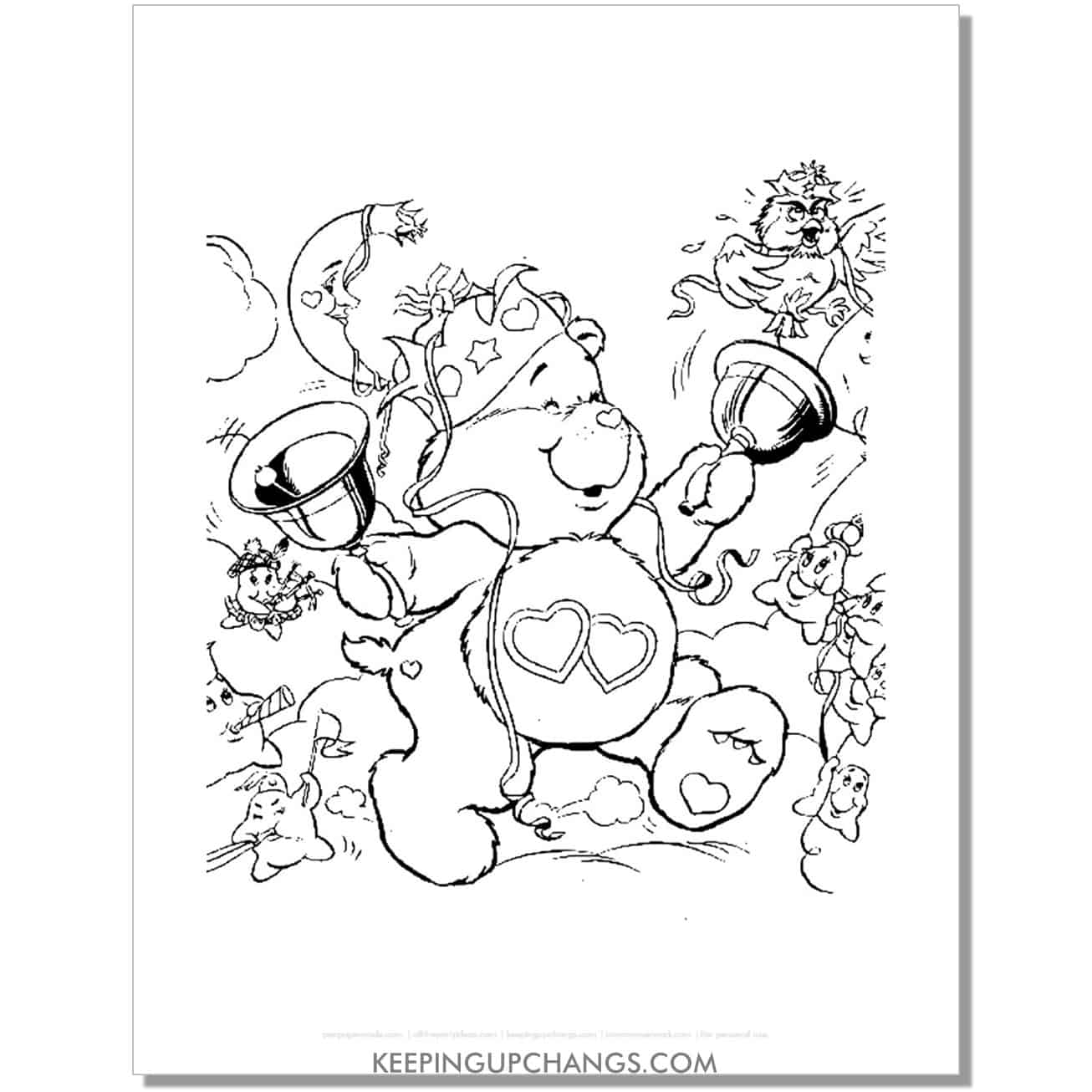 always there bear with crown, bells care bear coloring page, sheet.