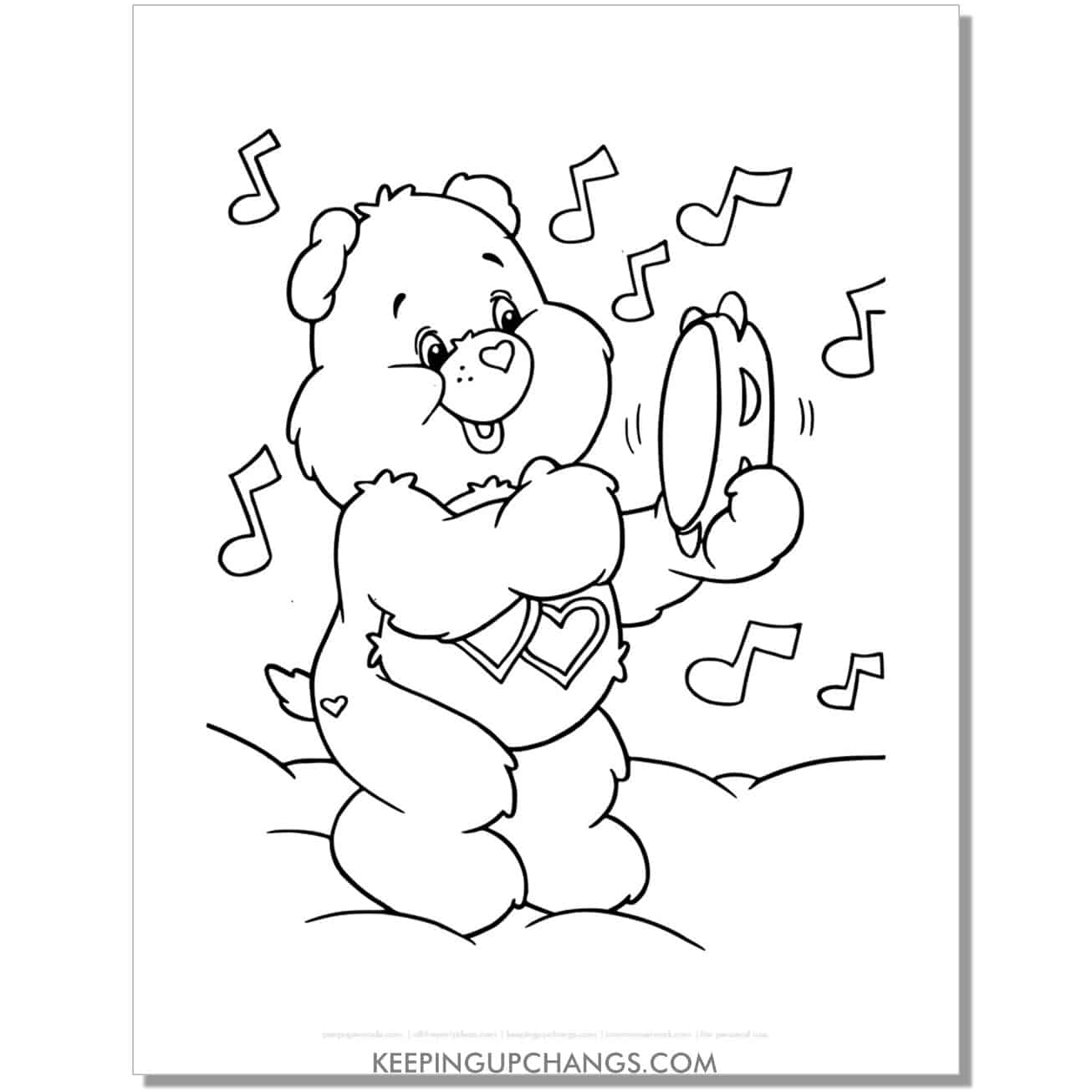 always there bear playing music care bear coloring page, sheet.