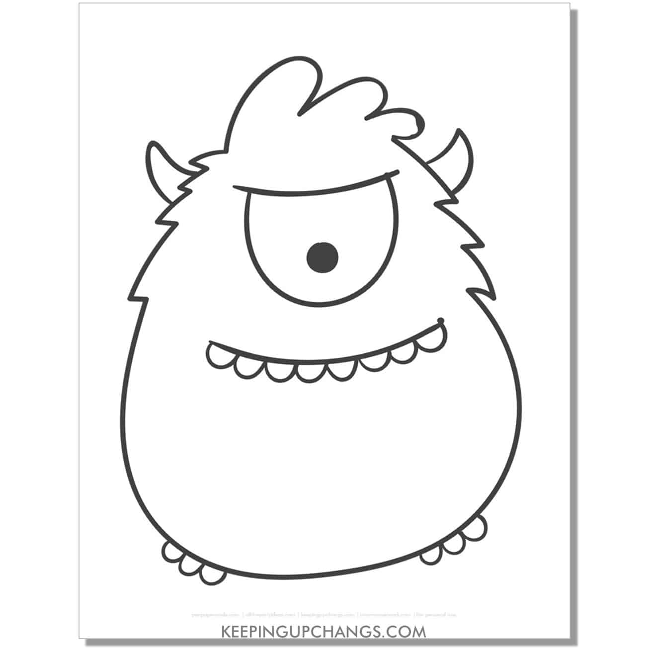 free one eyed long round monster coloring page.
