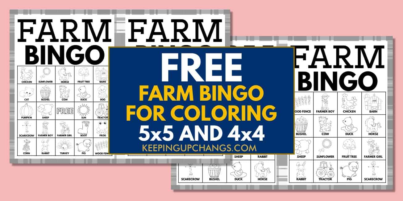 free black, white farm bingo cards 5x5 4x4 for birthday party, wedding, baby shower.