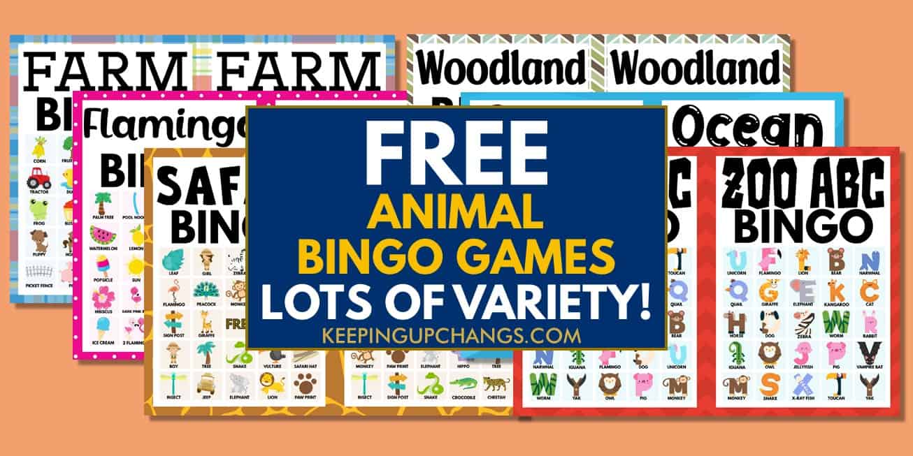 free animal bingo cards 5x5 4x4 for birthday party, wedding, baby shower.