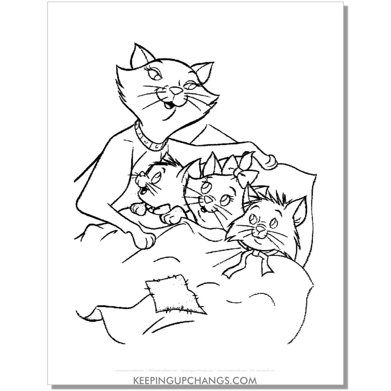 duchess tucks in marie, toulouse, berlioz aristocats coloring page, sheet.
