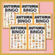 free autumn fall bingo 5x5 game cards.