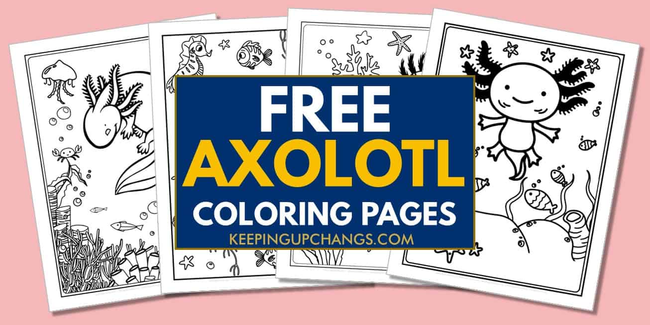 spread of axolotl coloring pages, sheets.