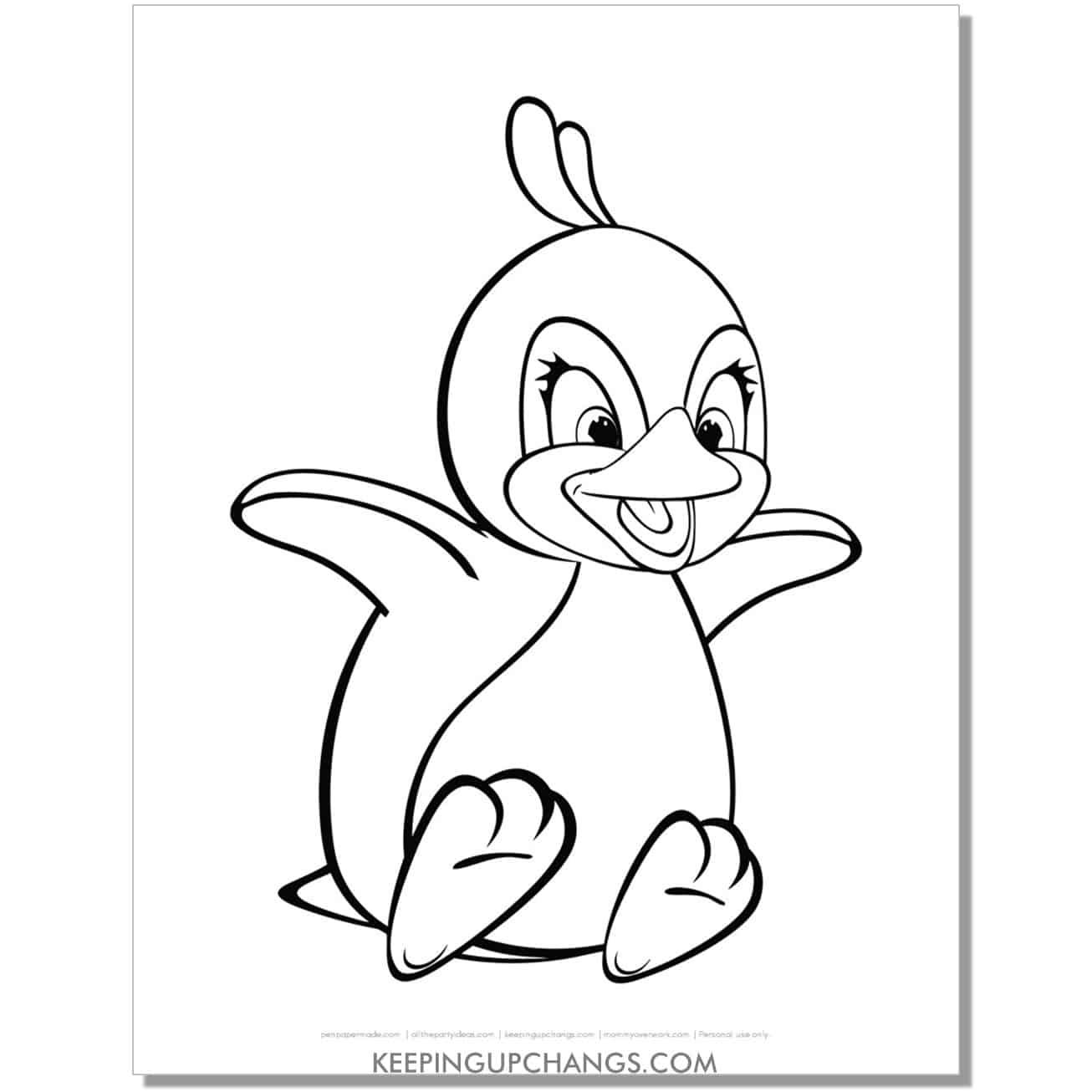 free baby penguin jumping coloring page.