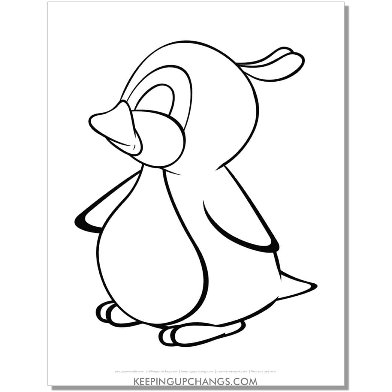 free cute baby penguin with eyes closed coloring page.
