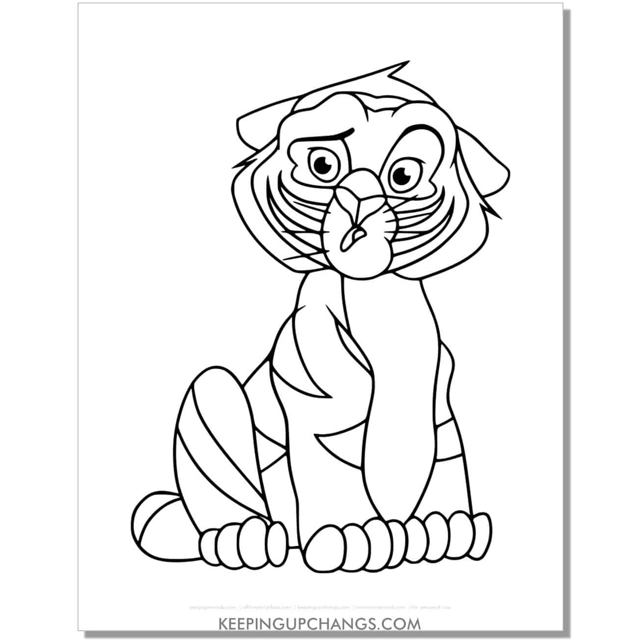 rajah cub with confused look coloring page, sheet.