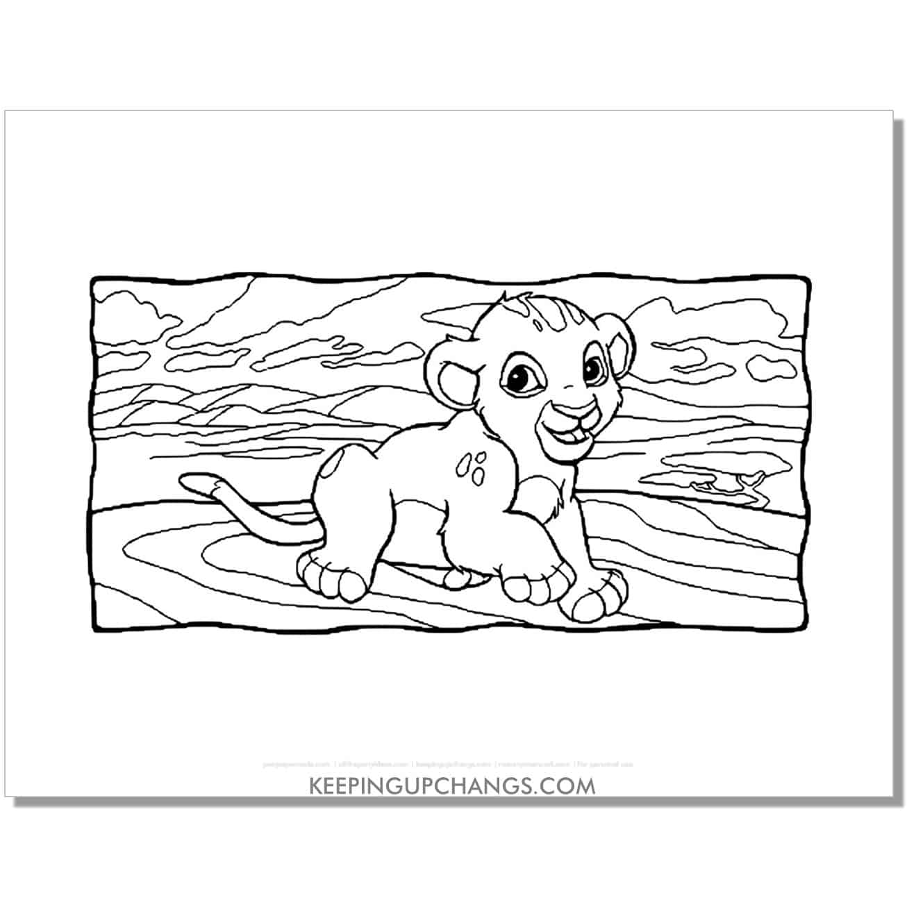 baby simba movie lion king coloring page, sheet.