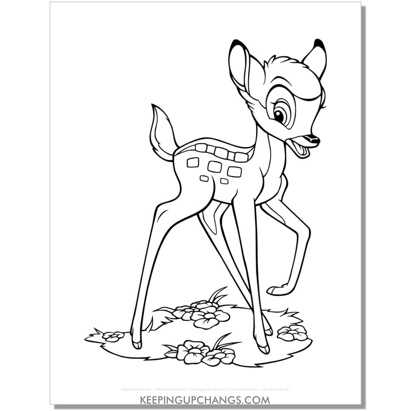free bambi with one leg up coloring page, sheet.