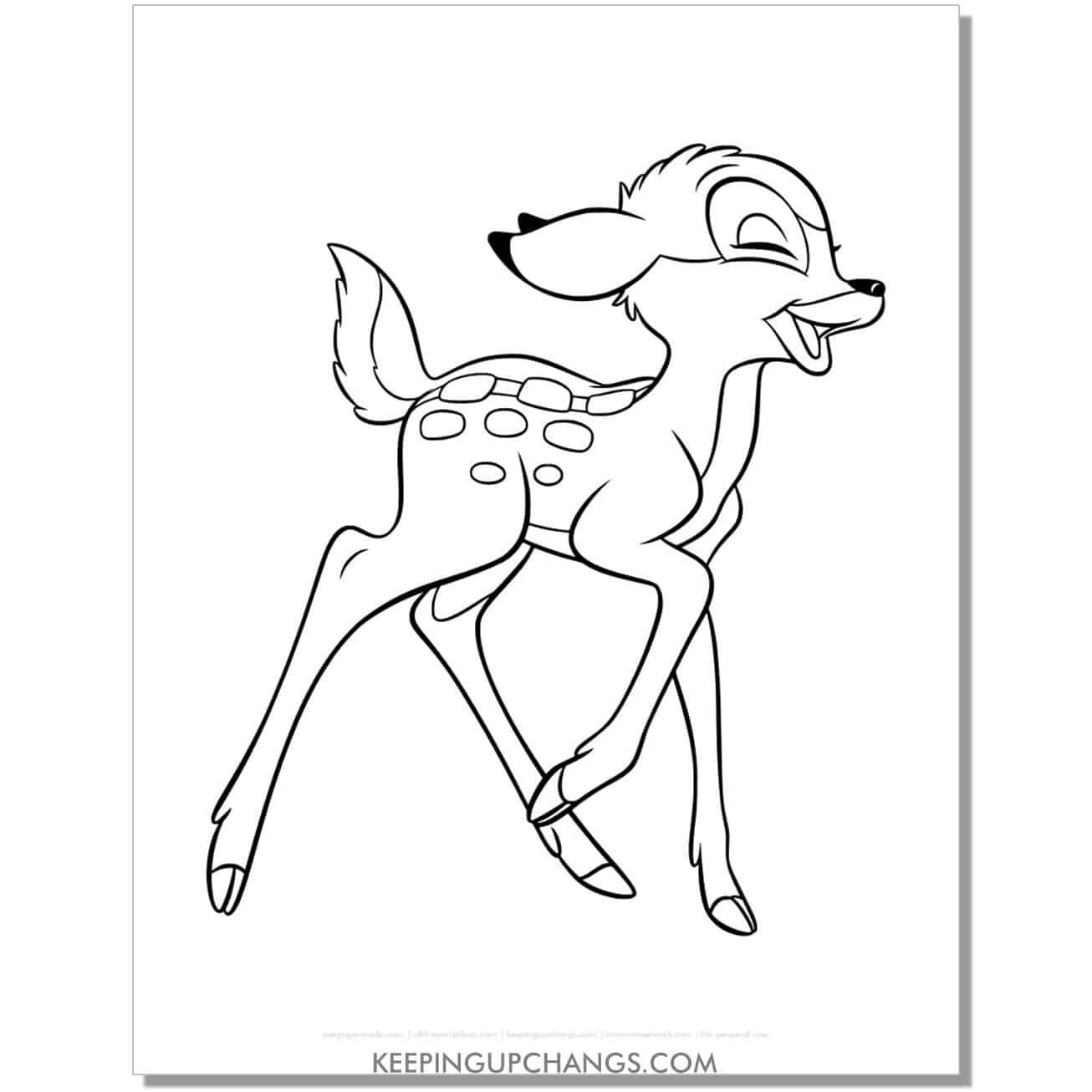free bambi prancing coloring page, sheet.