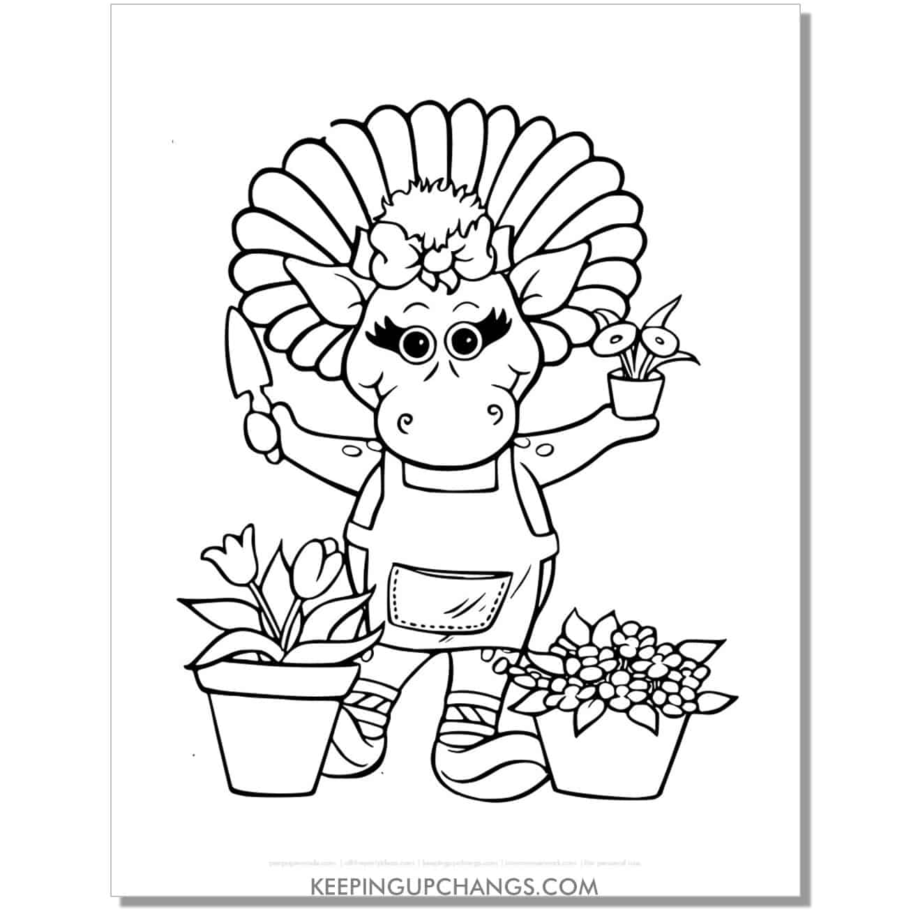 free baby bop the gardener coloring page, sheet.