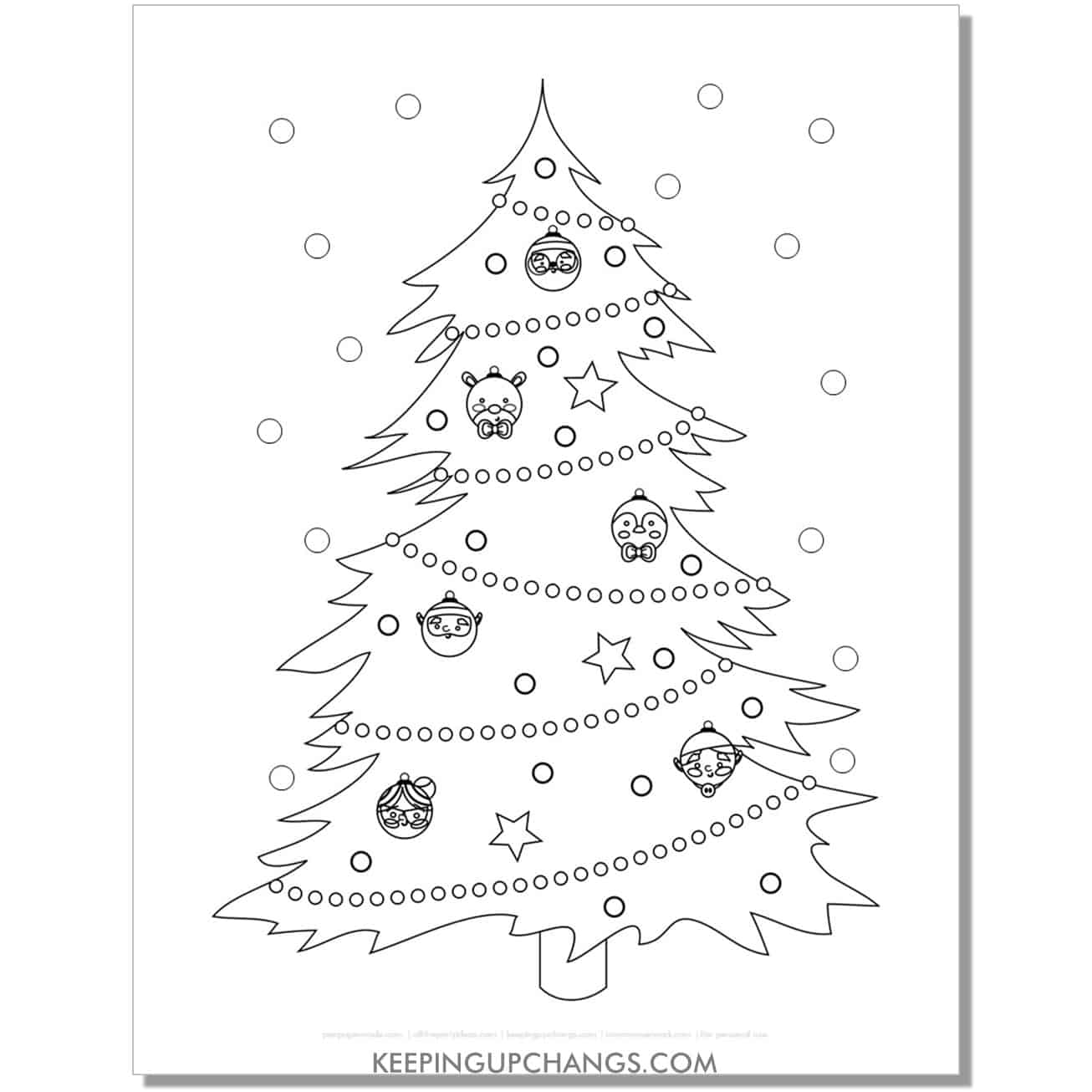 free large christmas tree with ornaments coloring page.