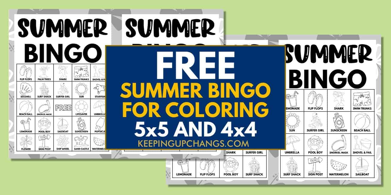 free black, white beach summer bingo cards 5x5 4x4 for birthday party, wedding, baby shower.