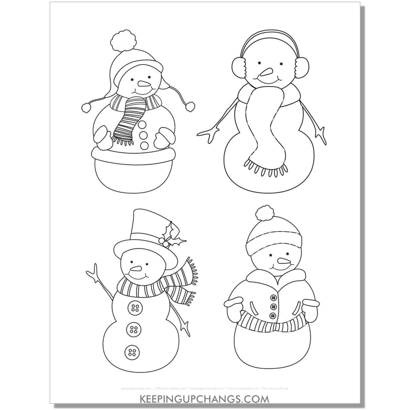free simple snowman friends coloring page.