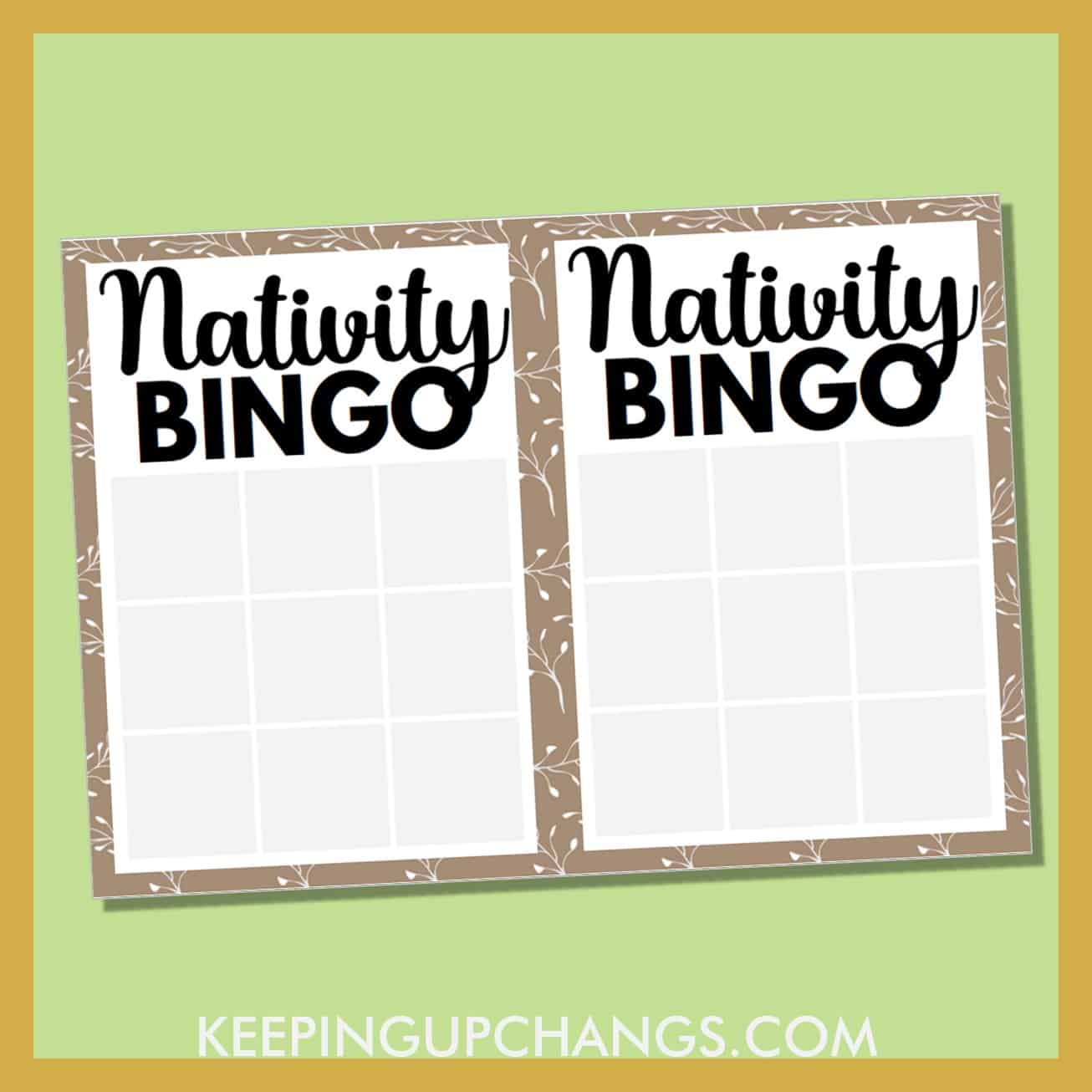 free bible nativity christmas bingo 3x3 grid game board blank template.