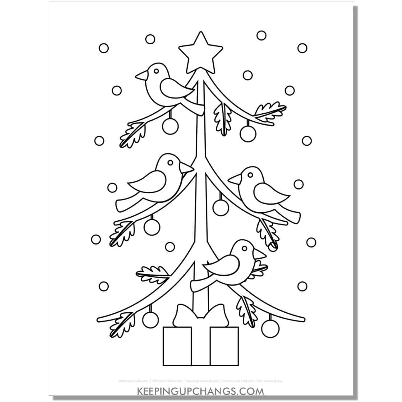 free bird bare christmas tree coloring page.