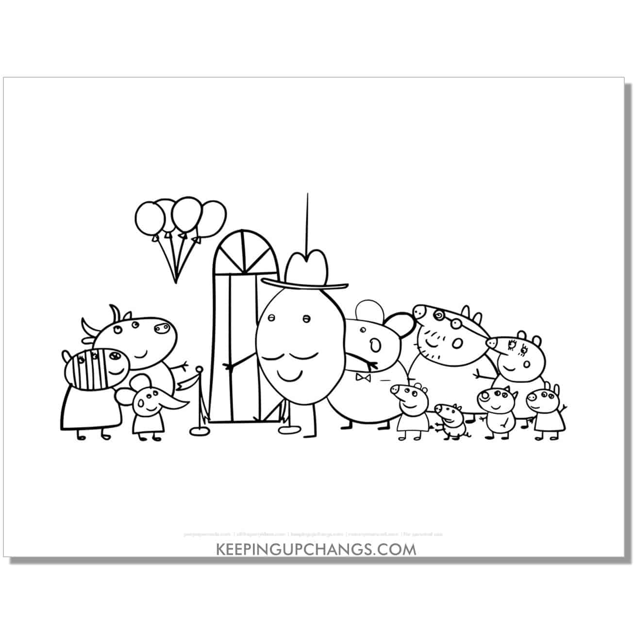 free peppa pig party coloring page, sheet.