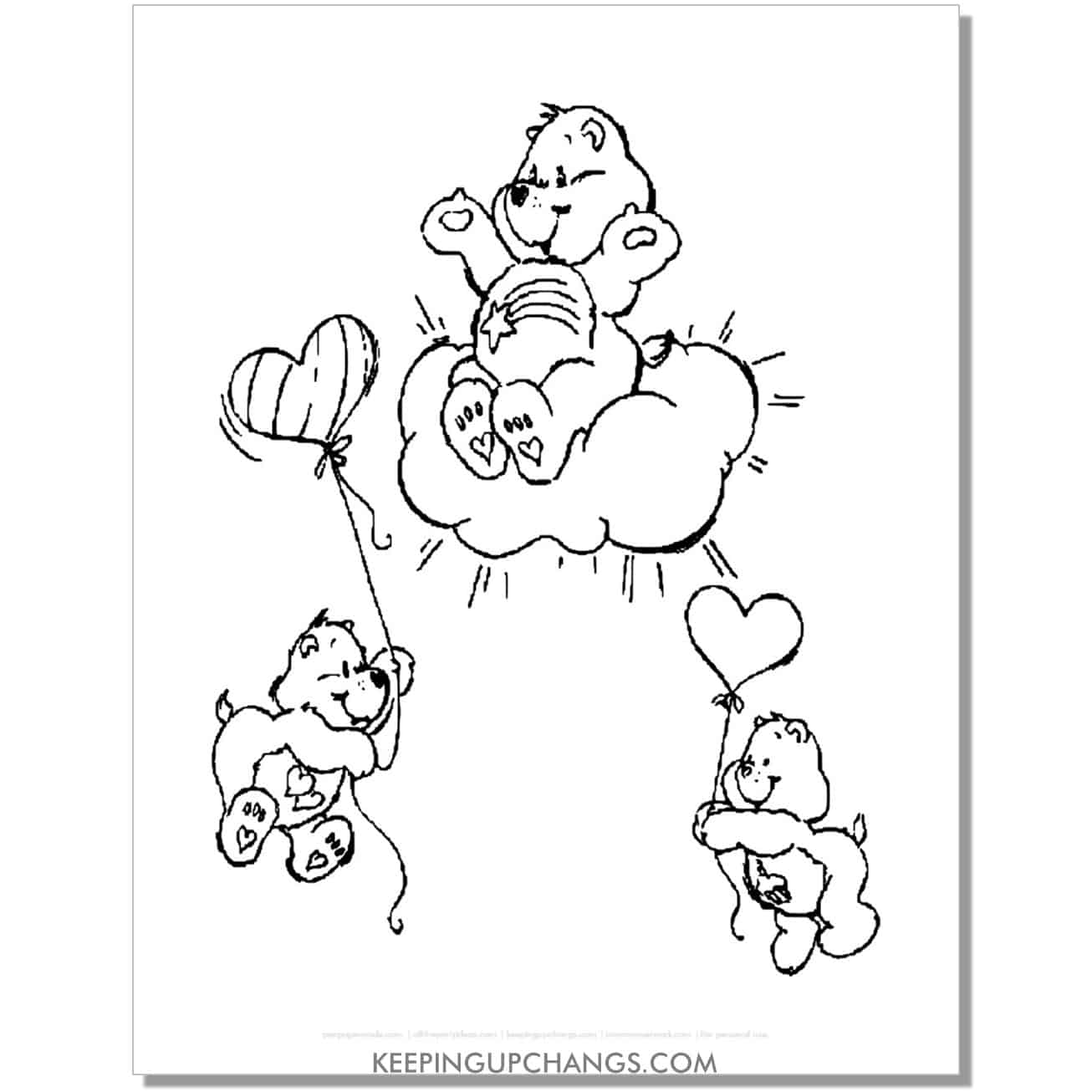 birthday, wish, love a lot bear with balloons care bear coloring page, sheet.