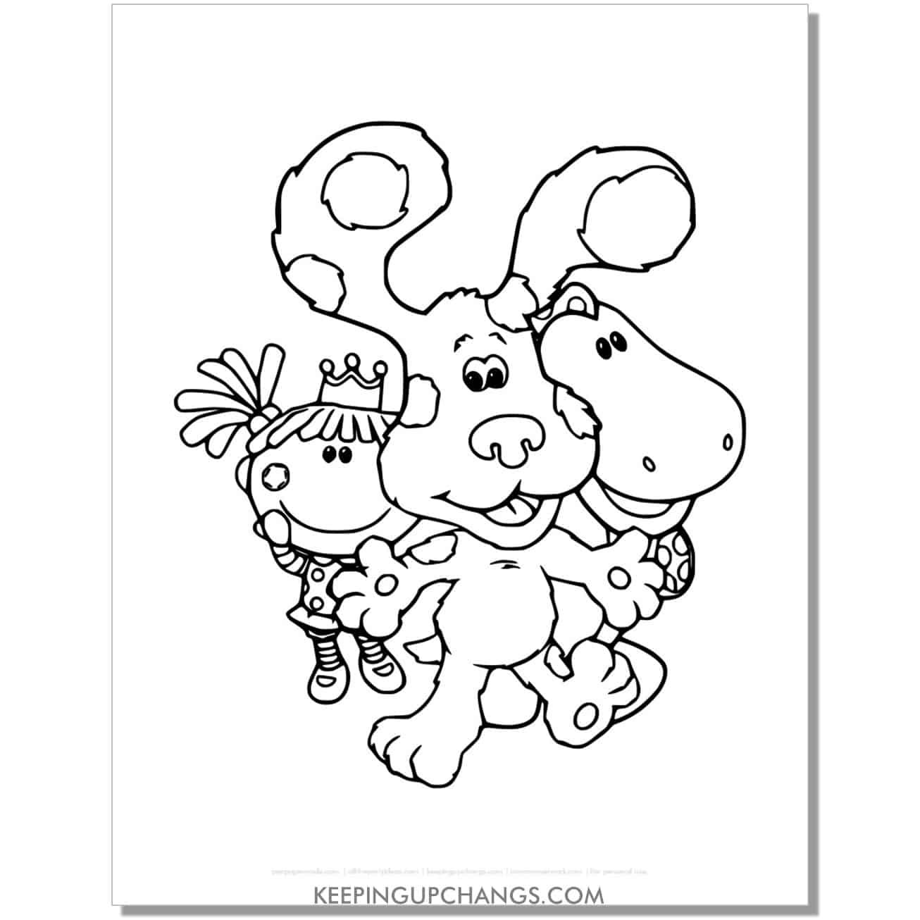 free frederica princess doll, roar e saurus and blue's clues coloring page, sheet.