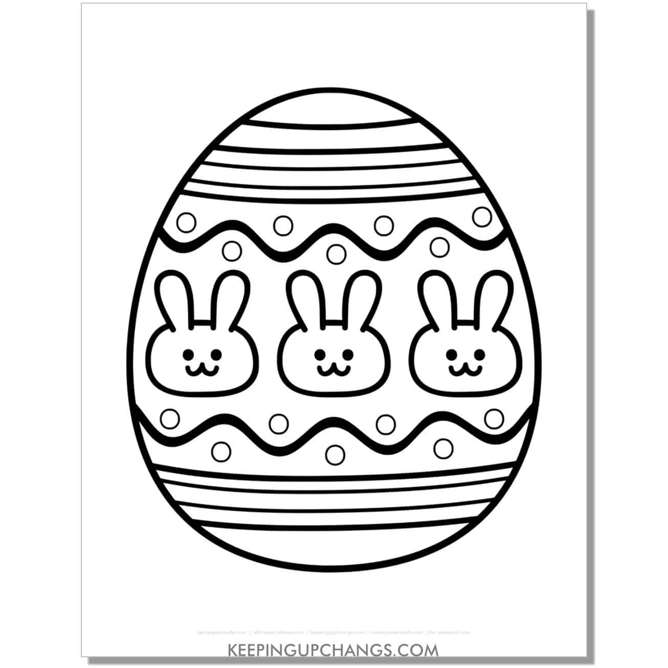 free large easter egg with bunny rabbit pattern coloring page, sheet.