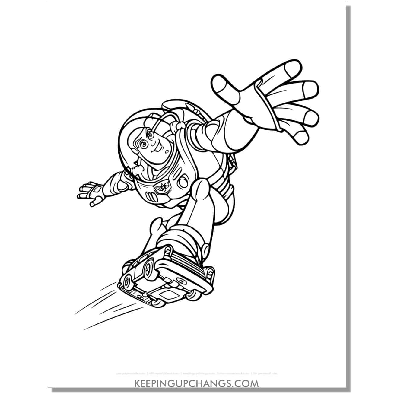 free buzz lightyear flying toy story coloring page, sheet.