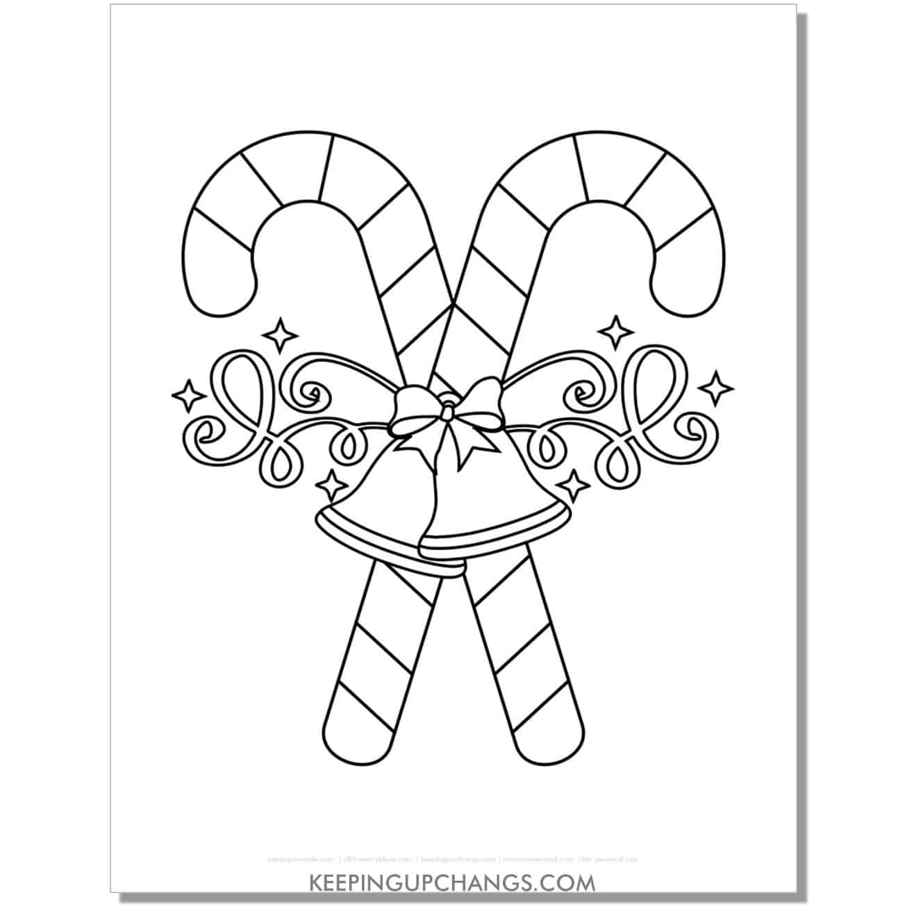 free big candy cane cross with jingle bells coloring page.