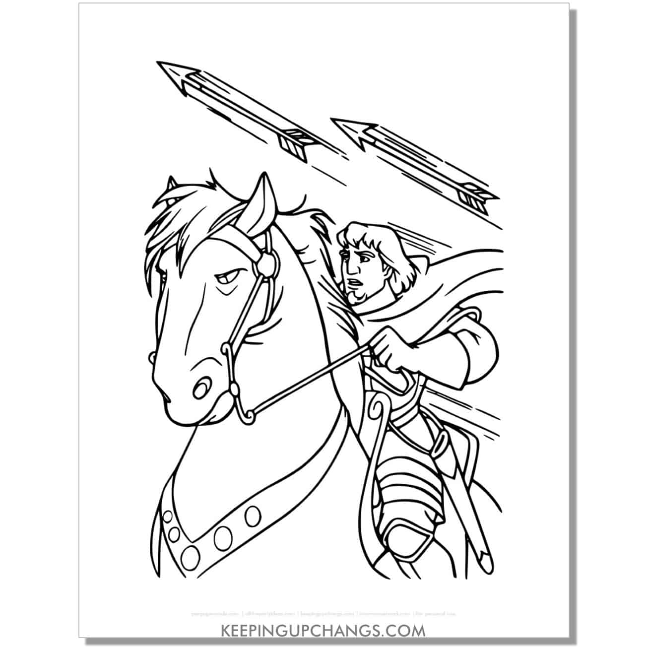 free captain phoebus on horse hunchback notre dame coloring page, sheet.