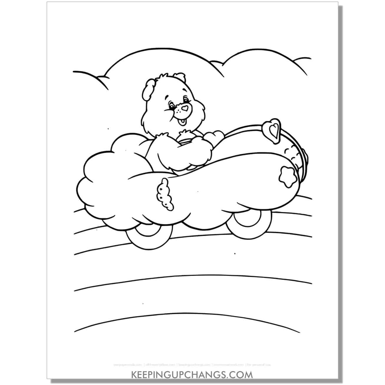 care bear in car care bear coloring page, sheet.