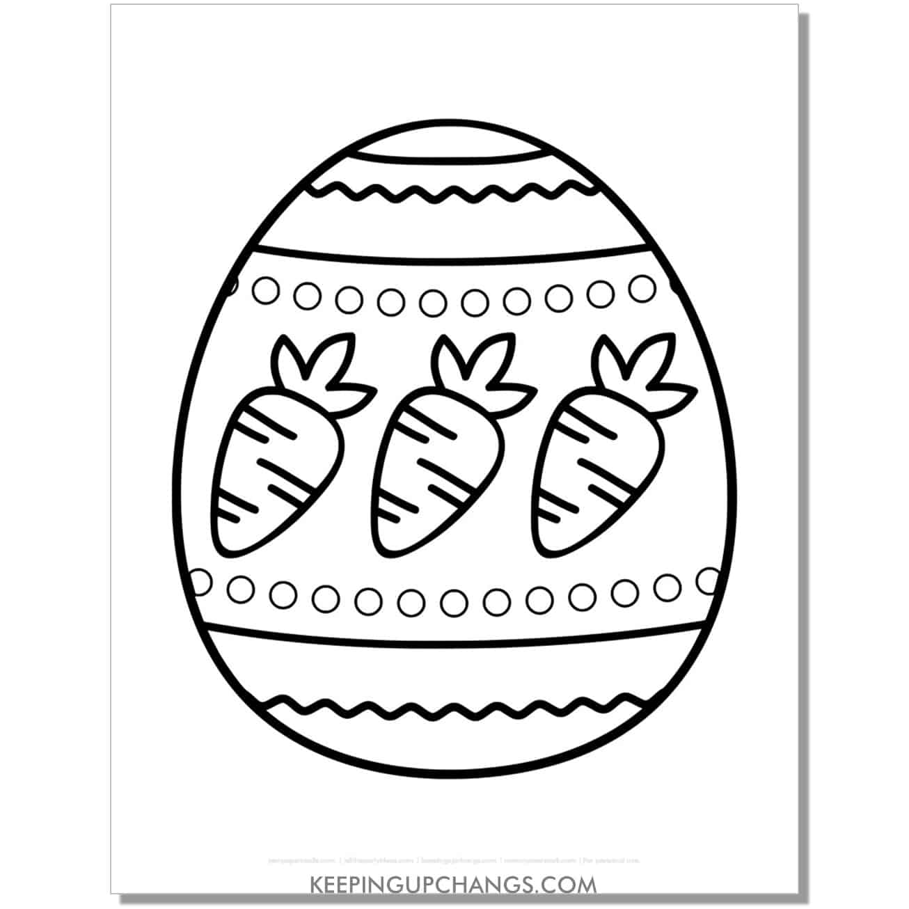 free large easter egg with carrot pattern coloring page, sheet.