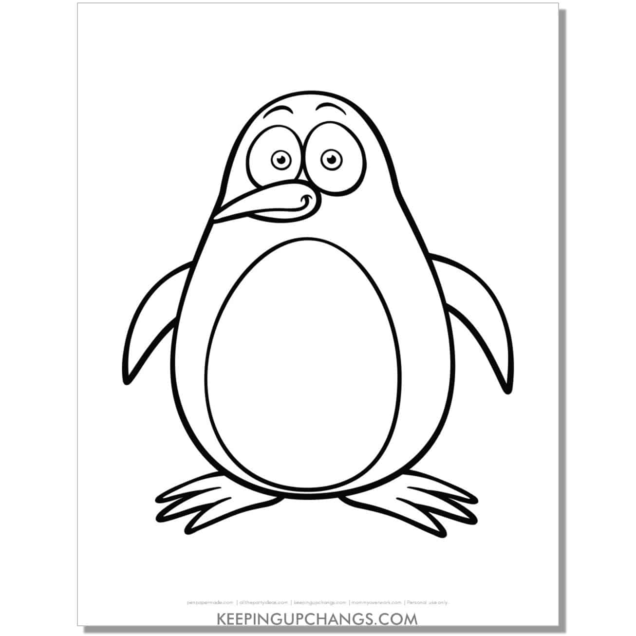 free funny penguin with avocado shaped body coloring page.