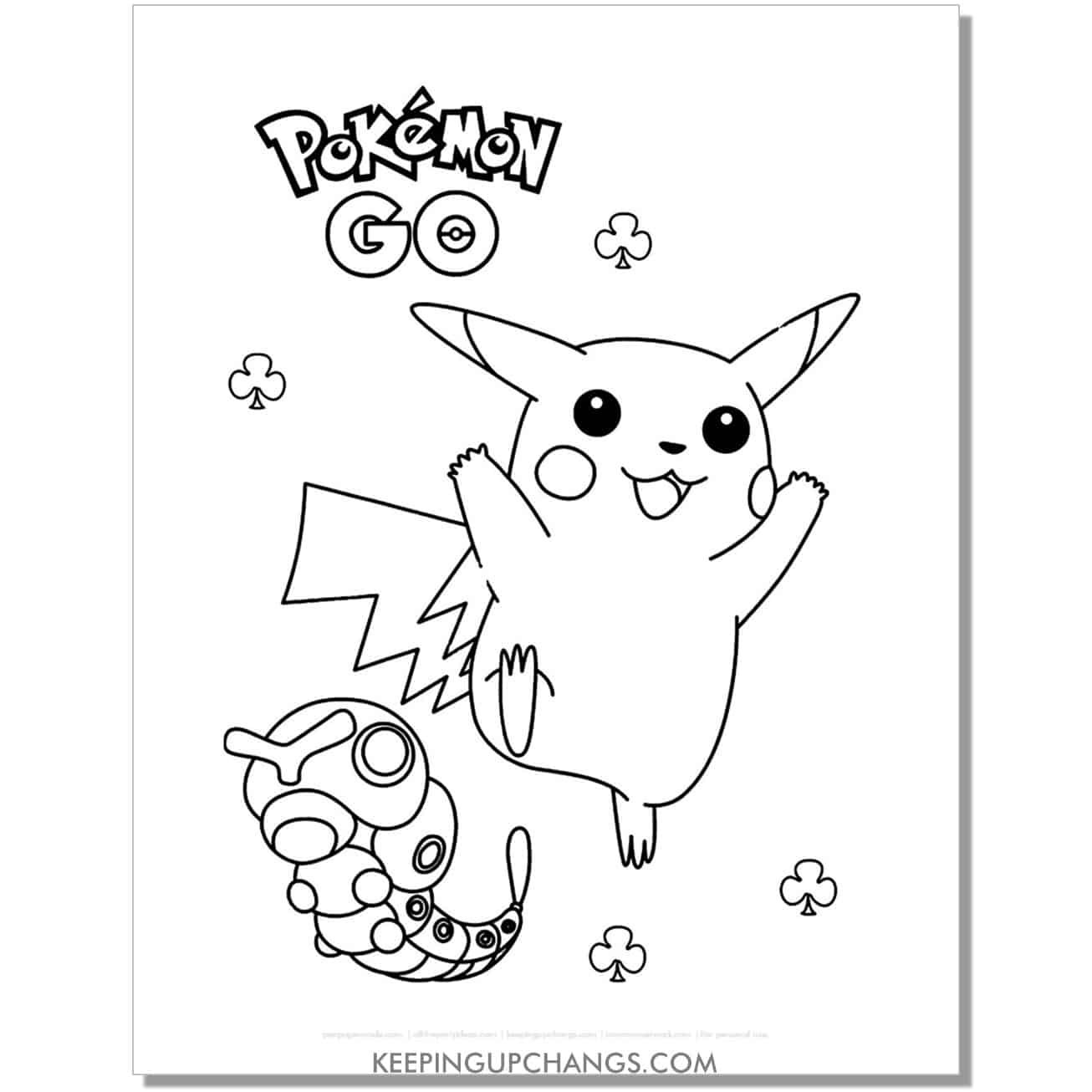 pikachu caterpie pokemon go coloring page, sheet.