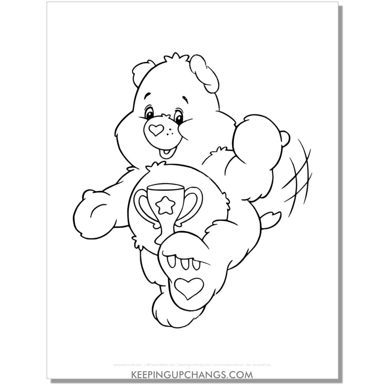 champ bear waving arm to come over care bear coloring page, sheet.