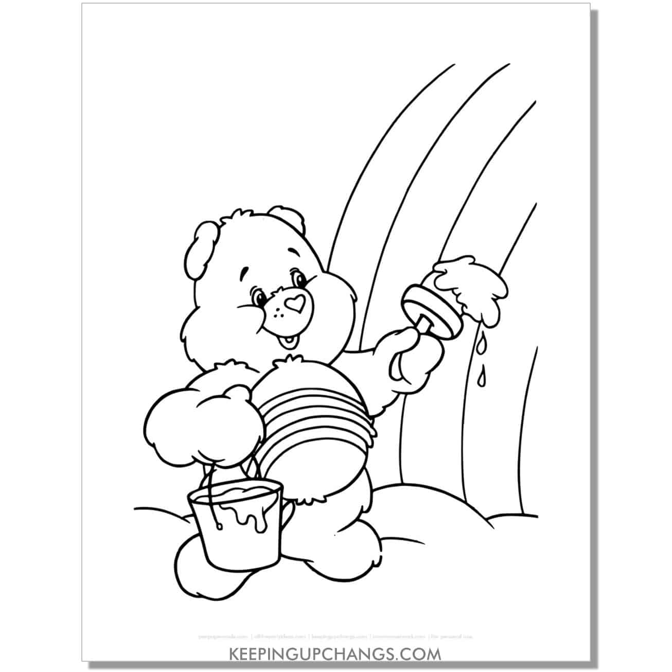 cheer bear painting rainbow care bear coloring page, sheet.
