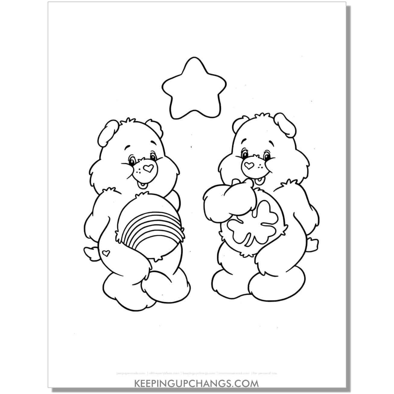 cheer, lucky bear care bear coloring page, sheet.