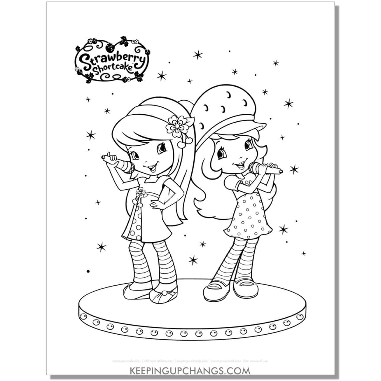 free cherry jam and strawberry shortcake coloring page, sheet.
