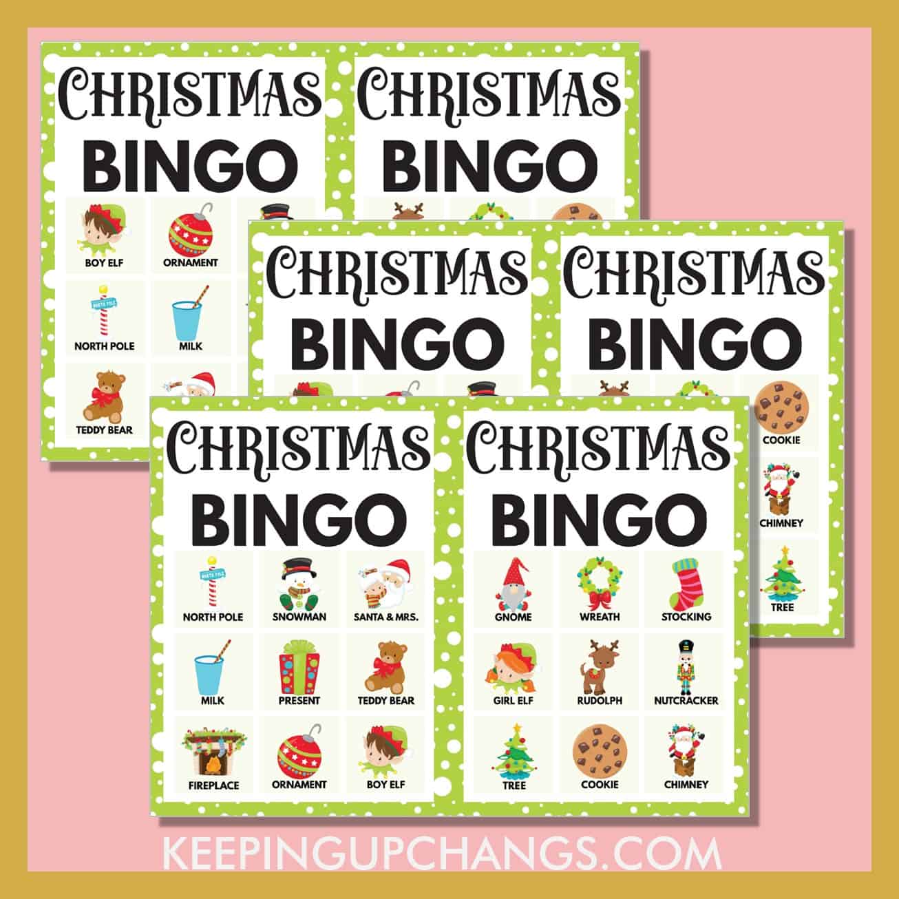 free christmas bingo 3x3 game cards.